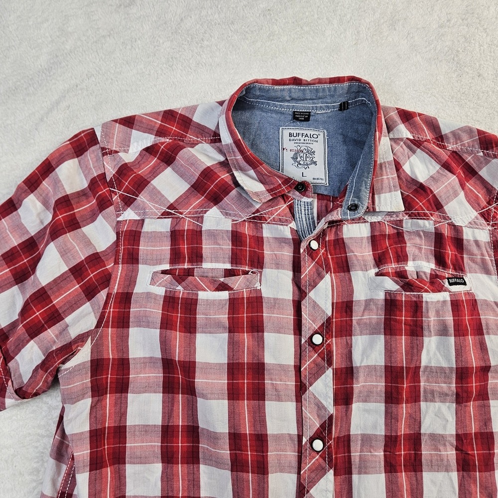 Buffalo David Bitton Shirt Mens Large Button‎ Up Pearl Snap Plaid Snap Pocket